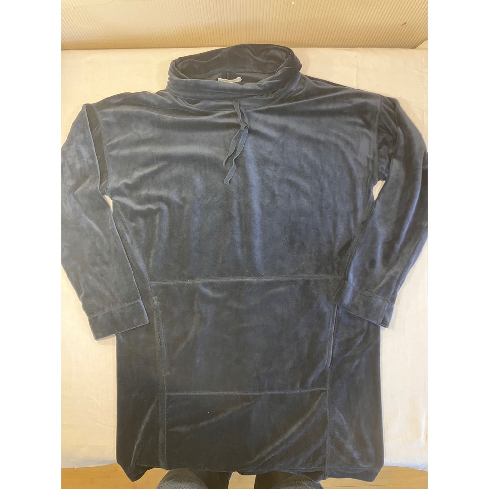 Max Studio Women Velour Cowl Neck Sweatshirt Blue Size Medium Drawstring Pockets